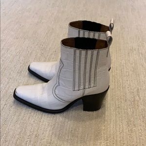GANNI white leather western boot